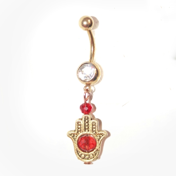Crystal Hamsa Hand Belly Ring - Picture 3 of 16